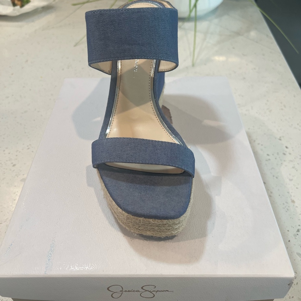 Jessica Simpson Blue Wedge Shoes with Thick Ankle Strap